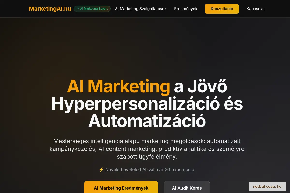 marketingai.hu weboldal előnézet - MediaHouse portfólió